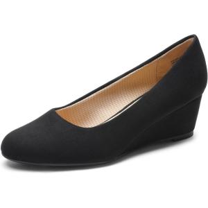 DREAM PAIRS Women’s Low Wedges Heels Closed Round Toe Pumps Comfortable Slip On Dress Work Wedding Shoes(Black-suede)