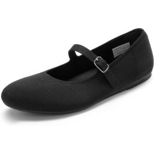 DREAM PAIRS Women’s Mary Jane Ballet Flat Shoes Dressy Foldable Knit Flats with Arch Support Comfortable for Casual Work Office(Black)