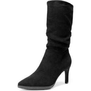 DREAM PAIRS Women’s Mid Calf Boots High Heels Pointed Toe Zip Fashion Dressy Boot(Black-suede)