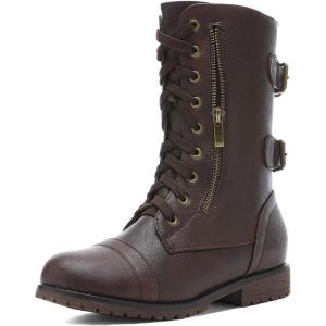 DREAM PAIRS Women’s Mid Calf Built-in Wallet Pocket Lace up Military Combat Boots(Brown)