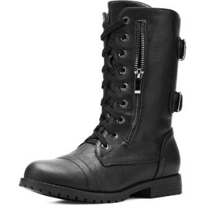 DREAM PAIRS Women’s Mid Calf Built-in Wallet Pocket Lace up Military Combat Boots(Classic Black)