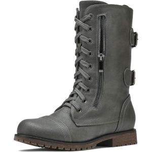 DREAM PAIRS Women’s Mid Calf Built-in Wallet Pocket Lace up Military Combat Boots(Terran-grey)