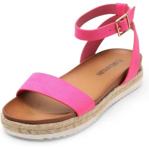 DREAM PAIRS Women’s Open Toe Platform Espadrille Wedge Sandals Comfortable One Band Dressy Casual Sandals for Women(Fuchsia/Suede)