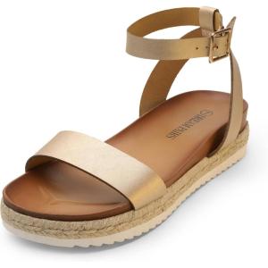 DREAM PAIRS Women’s Open Toe Platform Espadrille Wedge Sandals Comfortable One Band Dressy Casual Sandals for Women(Gold/Pu)