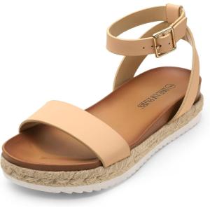 DREAM PAIRS Women’s Open Toe Platform Espadrille Wedge Sandals Comfortable One Band Dressy Casual Sandals for Women(Nude/Nubuck)