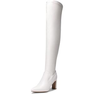 DREAM PAIRS Women’s Over The Knee Stretch Thigh High Boots Chunky High Heels Pointed Toe Long Fall Boots(White-pu)