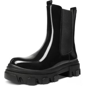 DREAM PAIRS Women’s Platform Chelsea Boots Lug Sole Combat Mid Calf Slip On Chunky Ankle Booties(Black)