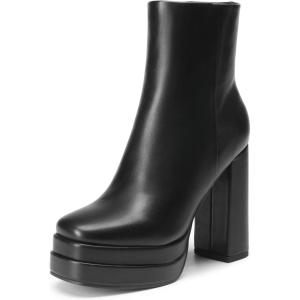 DREAM PAIRS Women’s Platform Gogo Ankle Boots High Chunky Heels Square Toe Comfort Party Dress Booties Shoes for Women(Black)