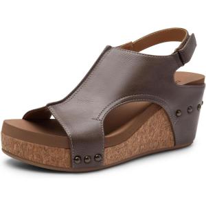 DREAM PAIRS Women’s Platform Wedge Sandals, Comfortable Peep-Toe Cork Casual & Dressy Summer Lightweight Shoes for All Day Wear(Brown)