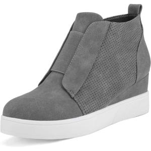 DREAM PAIRS Women’s Platform Wedge Sneakers Ankle Booties(Grey)