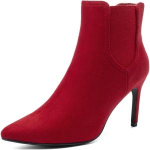 DREAM PAIRS Women’s Pointed Toe Stiletto High Heel Ankle Booties(Kizzy-1 Red/Suede)