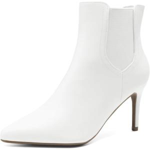 DREAM PAIRS Women’s Pointed Toe Stiletto High Heel Ankle Booties(Kizzy-1 White/Pu)