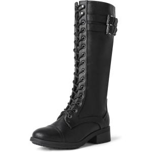 DREAM PAIRS Women’s Pu Knee High Riding Combat Boots(Georgia-black)