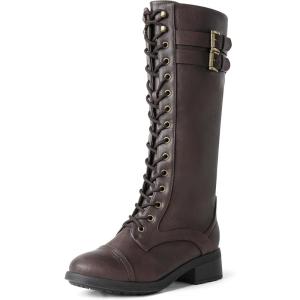 DREAM PAIRS Women’s Pu Knee High Riding Combat Boots(Georgia-brown)