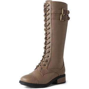 DREAM PAIRS Women’s Pu Knee High Riding Combat Boots(Georgia-khaki)