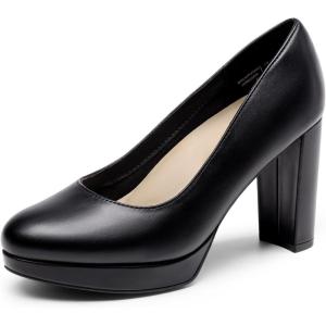 DREAM PAIRS Women’s Pumps Closed Round Toe Chunky High Heels Platform Work Comfortable Dress Shoes for Women(Black-pu)