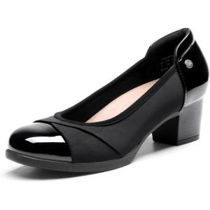 DREAM PAIRS Women’s Pumps Low Chunky Block Closed Toe Shoes Work Comfortable Heels Round Toe Dress(Black)