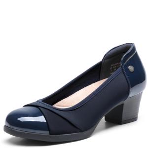 DREAM PAIRS Women’s Pumps Low Chunky Block Closed Toe Shoes Work Comfortable Heels Round Toe Dress(Navy)