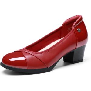 DREAM PAIRS Women’s Pumps Low Chunky Block Closed Toe Shoes Work Comfortable Heels Round Toe Dress(Red)