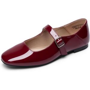 DREAM PAIRS Women’s Silver Square Toe Mary Jane Flats: Comfortable Casual Slip On Dress Shoes with Buckle Strap for Women’s Daily Wear(Burgundy)