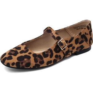DREAM PAIRS Women’s Silver Square Toe Mary Jane Flats: Comfortable Casual Slip On Dress Shoes with Buckle Strap for Women’s Daily Wear(Leopard)