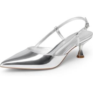 DREAM PAIRS Women’s Slingback Kitten Heels Closed Pointed Toe Low Stiletto Heels Dress Bridal Party Wedding Pumps Shoes(Silver)