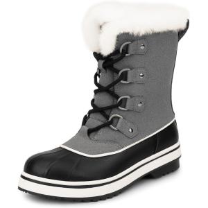 DREAM PAIRS Women’s Snow Winter Boots Mid Calf Waterproof Warm Faux Fur Lined Lace Up Anti-slip Outdoor Duck Boots(Dark Grey)