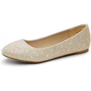 DREAM PAIRS Women’s Sole-Shine Rhinestone Ballet Flats Shoes(Gold)