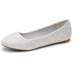 DREAM PAIRS Women’s Sole-Shine Rhinestone Ballet Flats Shoes(Silver)