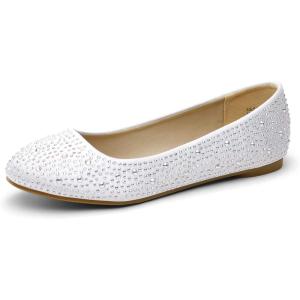 DREAM PAIRS Women’s Sole-Shine Rhinestone Ballet Flats Shoes(White)