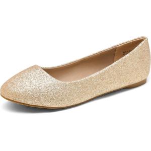 DREAM PAIRS Women’s Sole-Simple Wide Width Flats, Ballerina Walking Flats, Comfortable Slip on Shoes(Gold/Glitter)