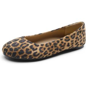 DREAM PAIRS Women’s Sole-Simple Wide Width Flats, Ballerina Walking Flats, Comfortable Slip on Shoes(Leopard-suede)