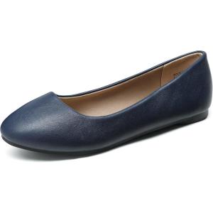 DREAM PAIRS Women’s Sole-Simple Wide Width Flats, Ballerina Walking Flats, Comfortable Slip on Shoes(Navy/Pu)