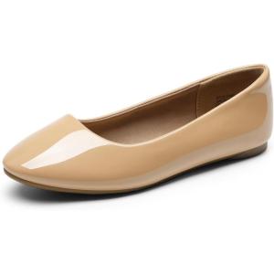 DREAM PAIRS Women’s Sole-Simple Wide Width Flats, Ballerina Walking Flats, Comfortable Slip on Shoes(Nude-pat-1)