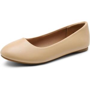 DREAM PAIRS Women’s Sole-Simple Wide Width Flats, Ballerina Walking Flats, Comfortable Slip on Shoes(Nude-pu-1)