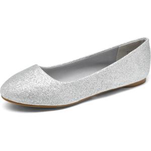DREAM PAIRS Women’s Sole-Simple Wide Width Flats, Ballerina Walking Flats, Comfortable Slip on Shoes(Silver/Glitter)