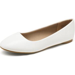 DREAM PAIRS Women’s Sole-Simple Wide Width Flats, Ballerina Walking Flats, Comfortable Slip on Shoes(White/Pu)