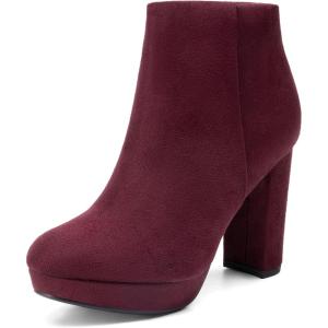 DREAM PAIRS Women’s Stomp High Heel Ankle Boots(Burgundy)