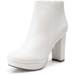 DREAM PAIRS Women’s Stomp High Heel Ankle Boots(White/Pu)