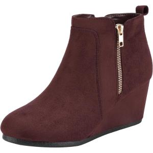 DREAM PAIRS Women’s Suede Low Wedges Ankle Boots(Burgundy/Suede)
