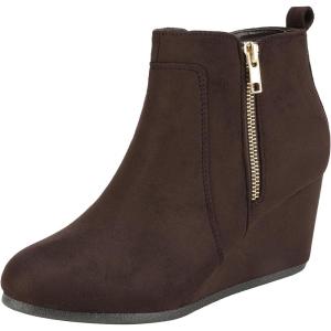DREAM PAIRS Women’s Suede Low Wedges Ankle Boots(Coffee/Suede)