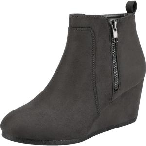 DREAM PAIRS Women’s Suede Low Wedges Ankle Boots(Grey/Suede)