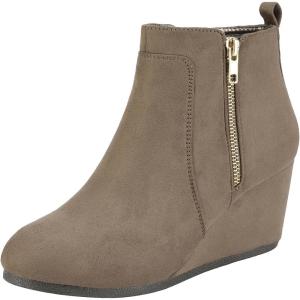 DREAM PAIRS Women’s Suede Low Wedges Ankle Boots(Taupe/Suede)