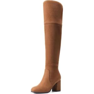 DREAM PAIRS Women’s Thigh High Block Heel Over The Knee Boots(Brown-suede)
