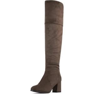 DREAM PAIRS Women’s Thigh High Block Heel Over The Knee Boots(Khaki)