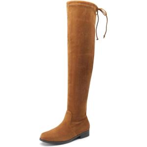 DREAM PAIRS Women’s Thigh High Boots Low Block Heel Casual Fashion Over the Knee Boots(Tan-suede)