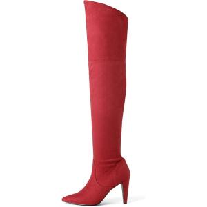 DREAM PAIRS Women’s Thigh High Boots Over The Knee Heels Long Sexy Pointed Toe Boots(Red/Suede)