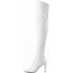 DREAM PAIRS Women’s Thigh High Boots Over The Knee Heels Long Sexy Pointed Toe Boots(White/Pu)