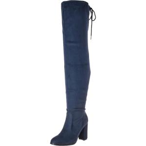 DREAM PAIRS Women’s Thigh High Over The Knee Fashion Boots Block Mid Heel Long Sexy Faux Fur Boots(Dark Blue)