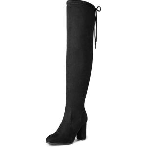 DREAM PAIRS Women’s Thigh High Over The Knee Fashion Boots Block Mid Heel Long Sexy Faux Fur Boots(Shoo-black)